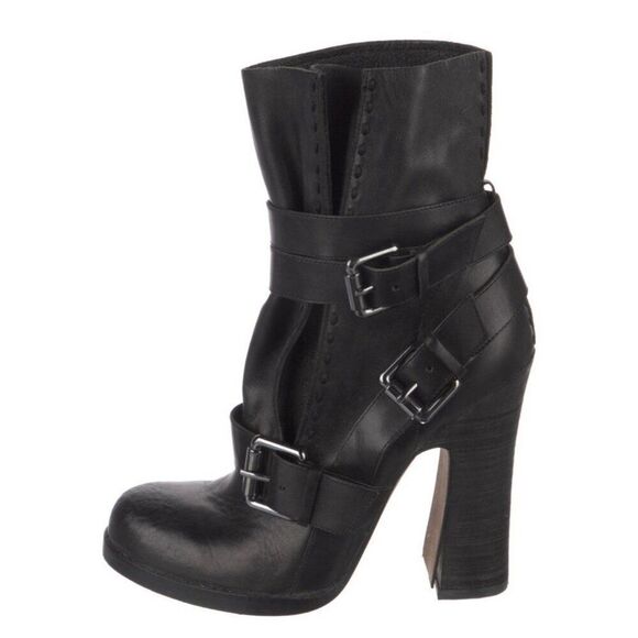 Jean-Michel Cazabat Shoes - jean michel cazabat boots Genuine Leather Solid Black Moto Heeled Boots Booties